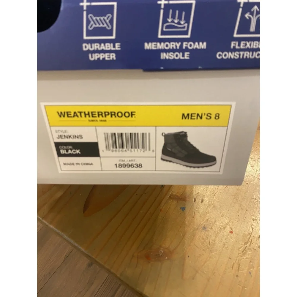 NEW Weatherproof Jenkins Boot Men's Size 8 Black Memory‎ Foam